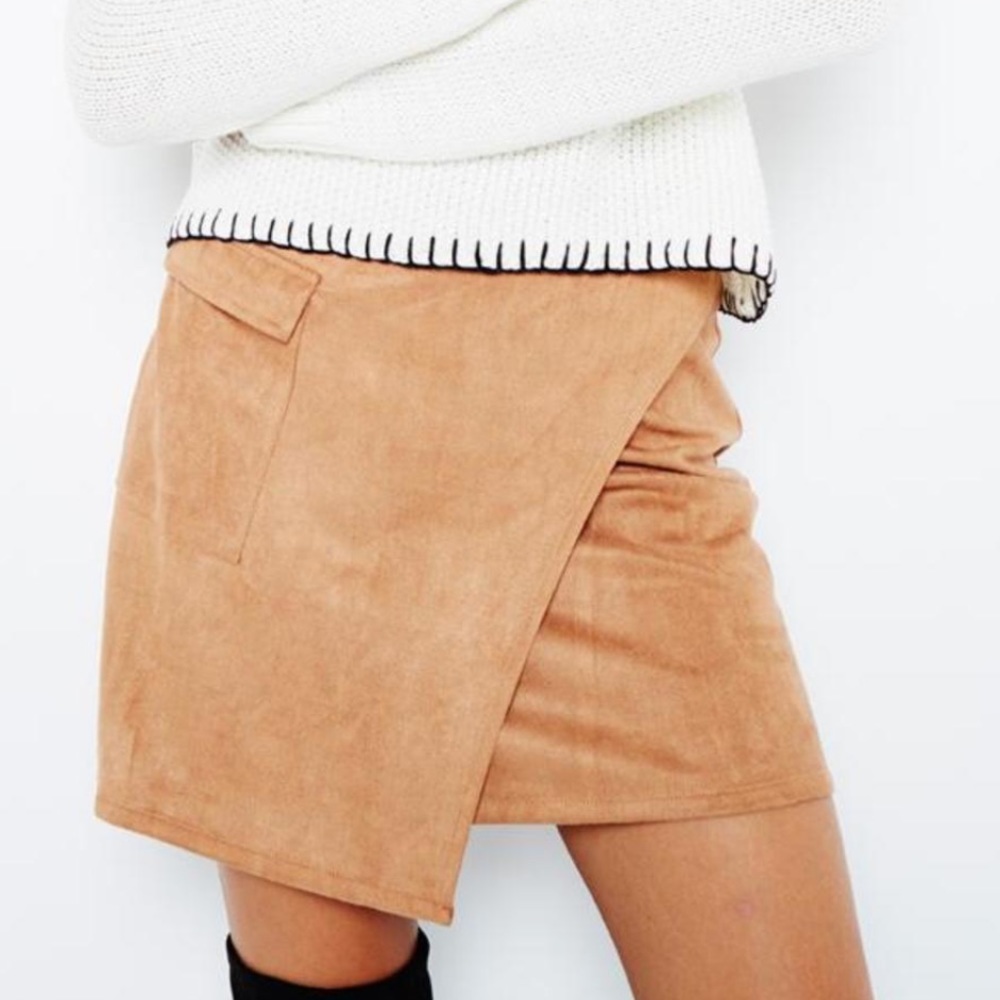 MINKPINK Tan Suede Wrap Skirt